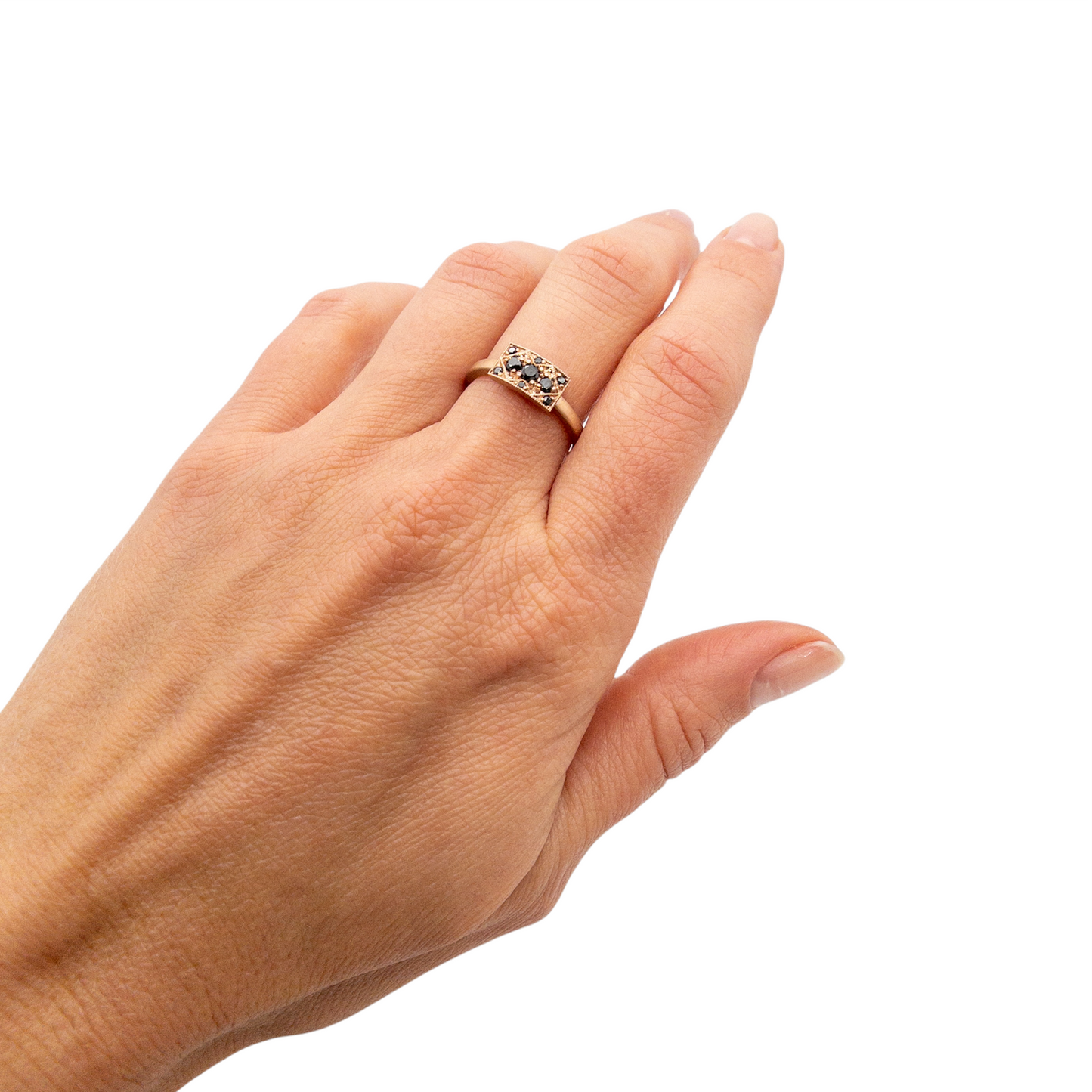 Sidari Ring, 14k Rose Gold & Black Diamond