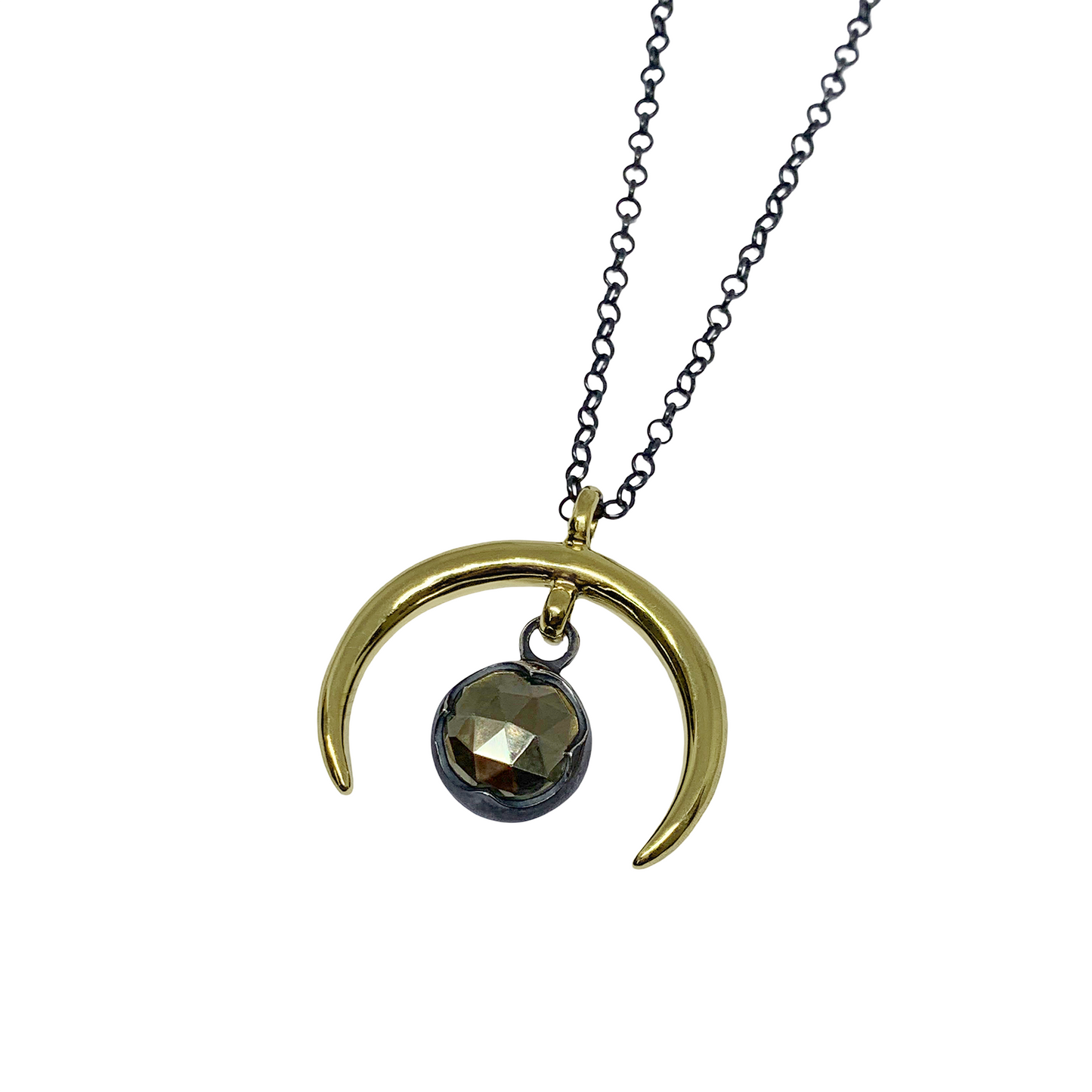 Bronze Crescent Moon & Pyrite Pendant