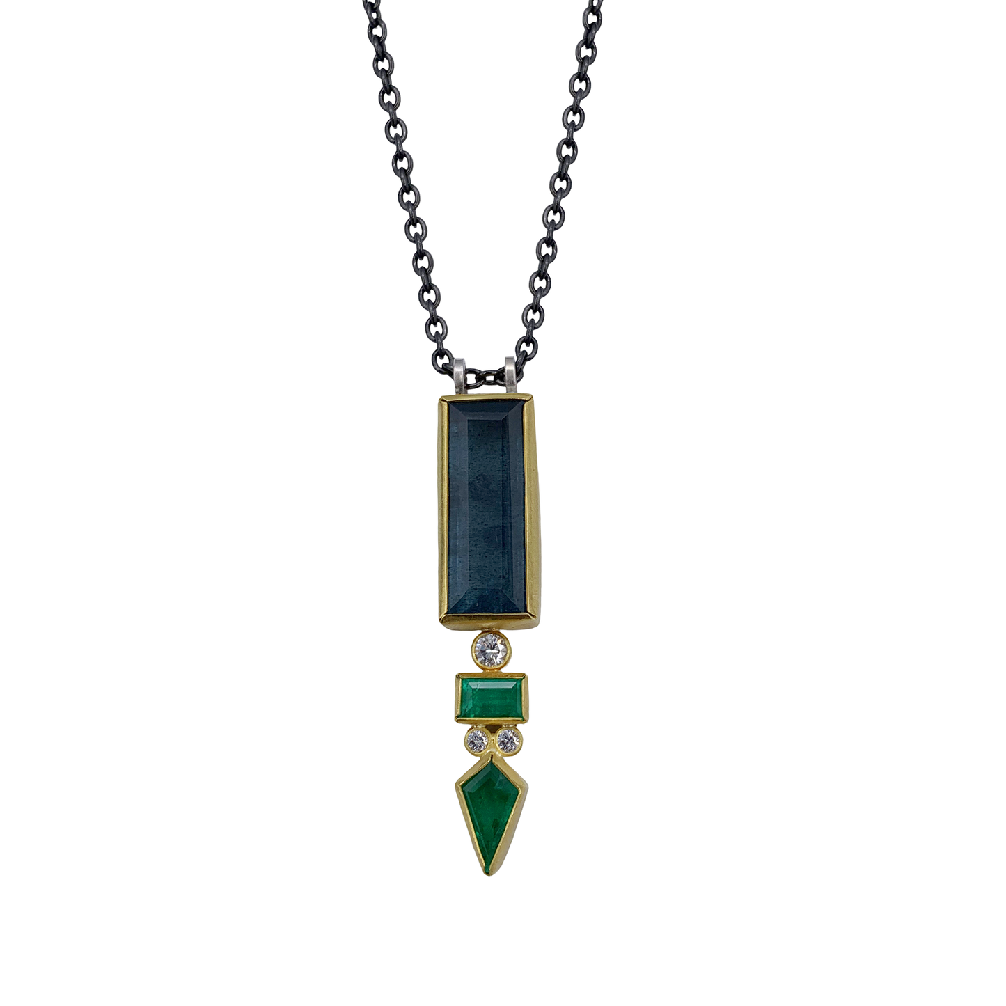Moss Aqua, Emerald & Diamond Pendant