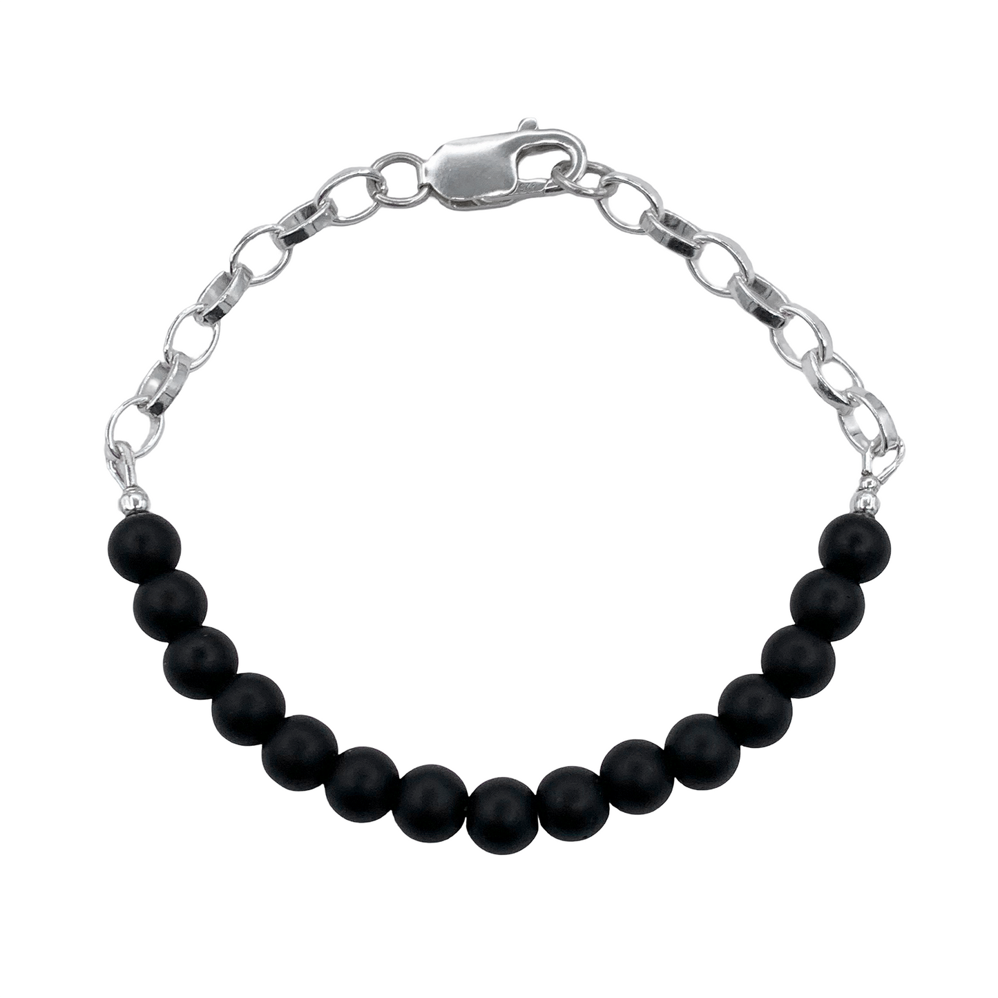 Jet Beaded Bracelet in Silver