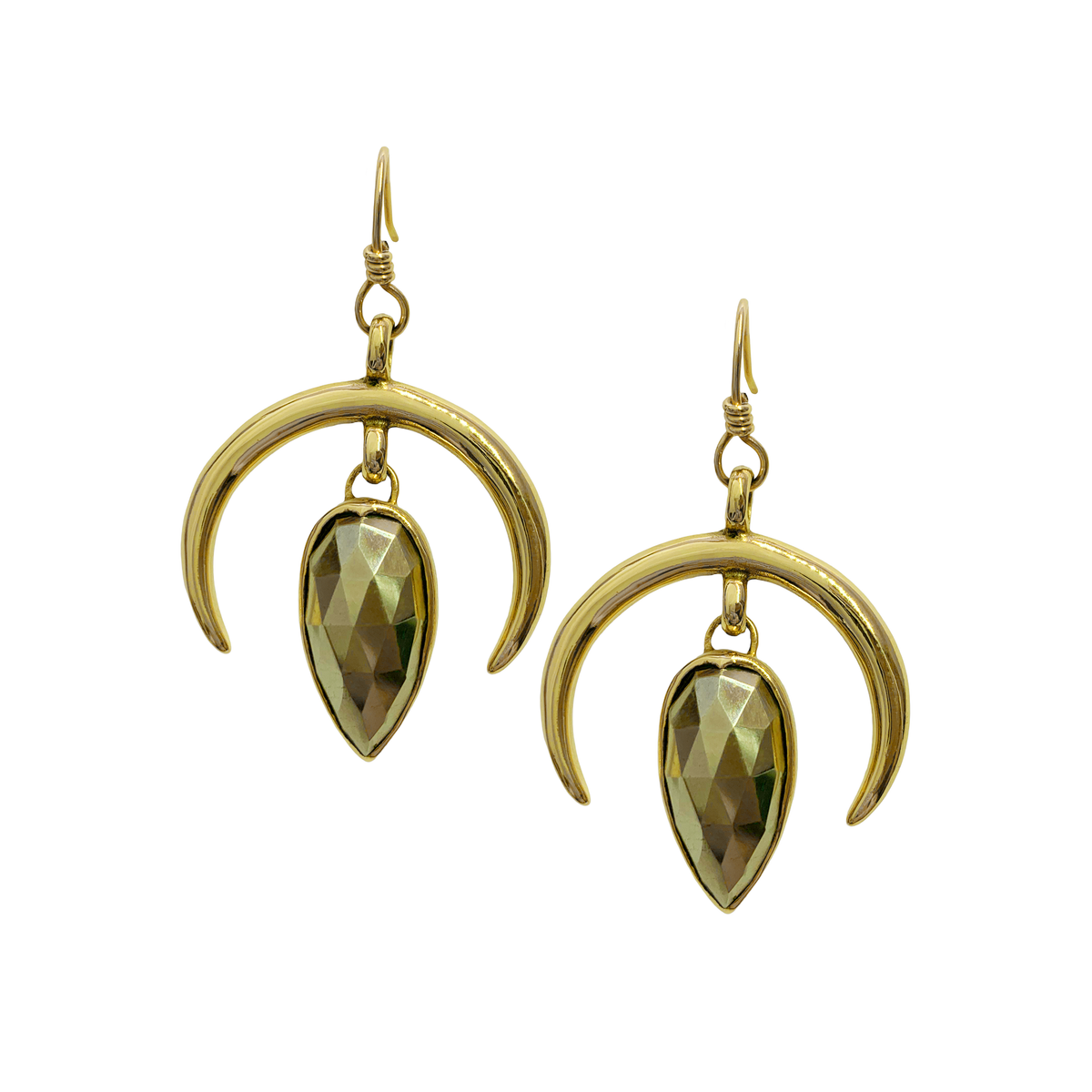 Pyrite Crescent Earrings - Bronze