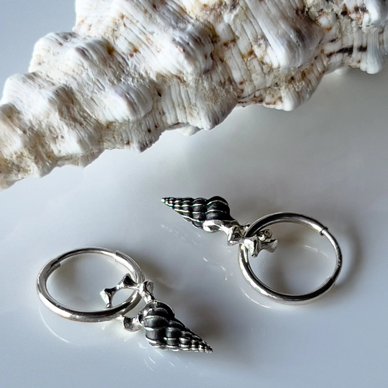 Spiral Charm Hoop Silver Earrings