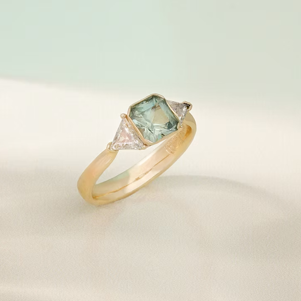 Sorrel 3-Stone Ring with a Montana Sapphire