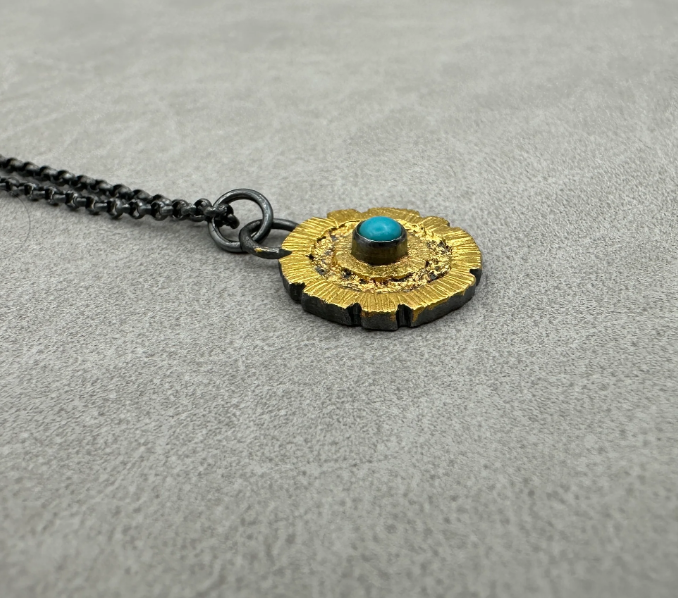 Redwood Slice Turquoise Pendant