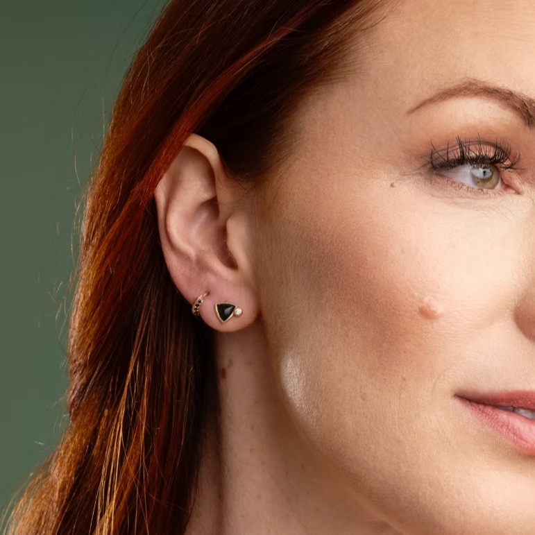 Trillion Black Jade Stud Earrings