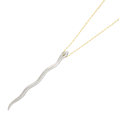 Silver Serpent with Opal on a Gold Chain Necklace