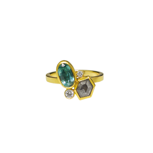 Tourmaline and Diamond Cluster Ring
