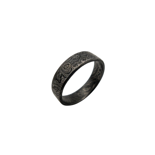 Damascus Banded Ladder Flat Profile Ring, 6mm