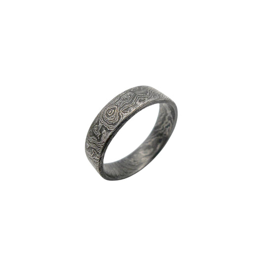 Banded Ladder Damascus Flat Profile Ring, 6mm