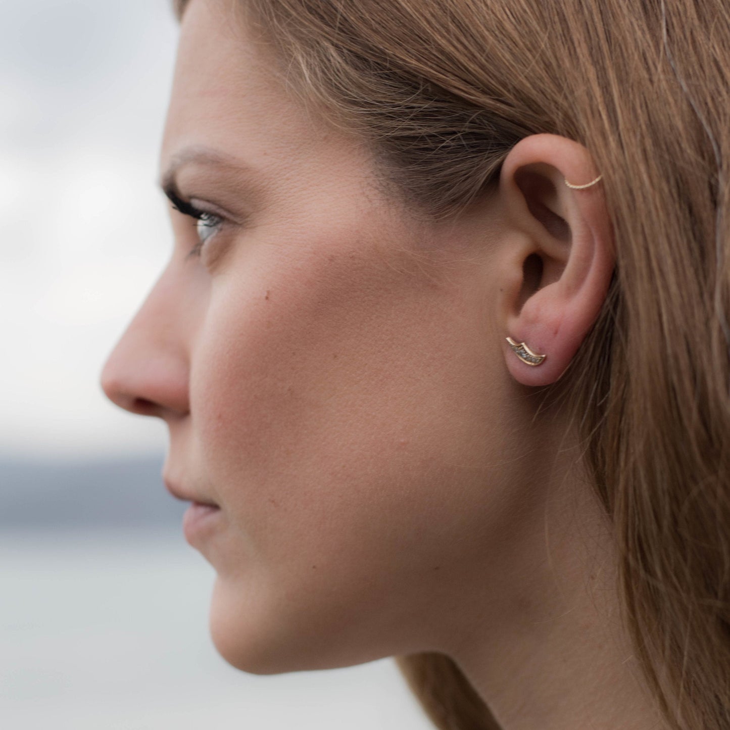 Diamond Crescent Stud Earrings