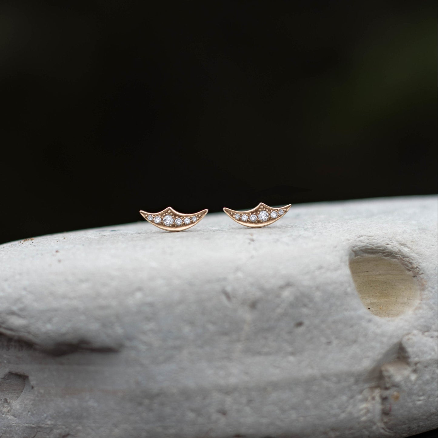 Diamond Crescent Stud Earrings