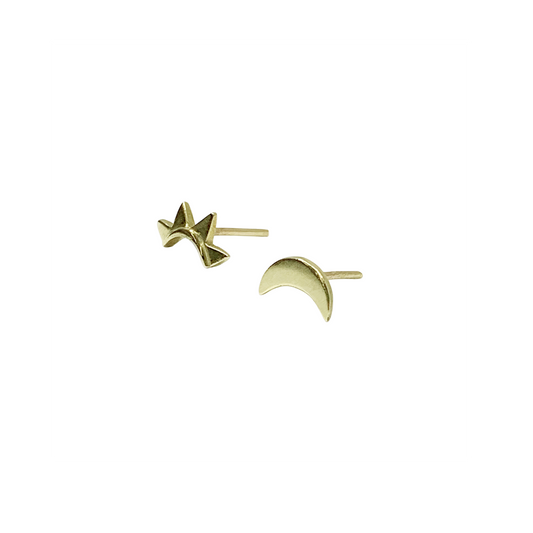 Gold Sun & Moon Stud Earrings