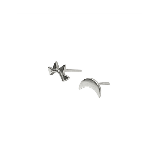 Silver Sun & Moon Stud Earrings