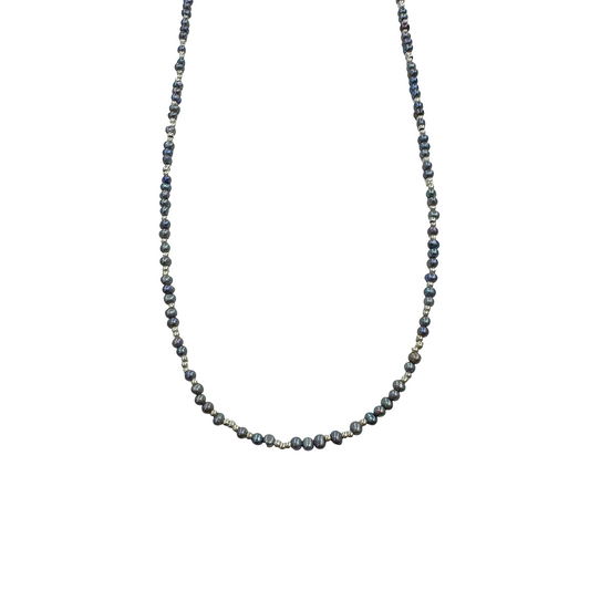 Tahitian Pearl & Silver Bead Necklace
