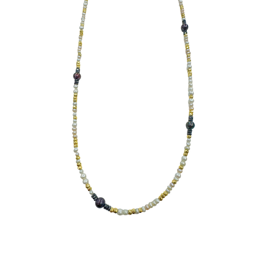 Pearls and Pyrite Beaded Necklace