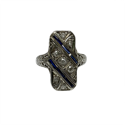Sapphire & Diamond Art Deco Ring