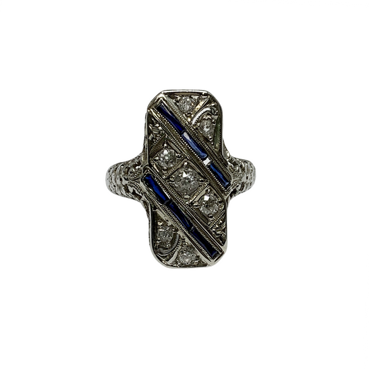 Sapphire & Diamond Art Deco Ring