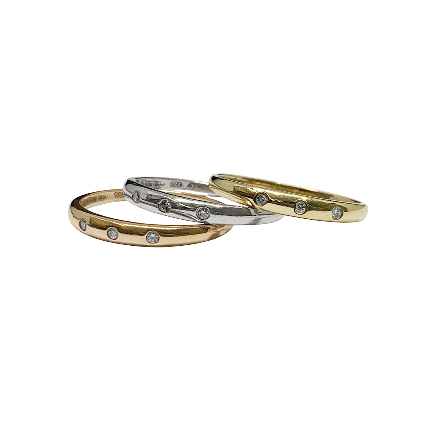 Tri-Gold & Diamond 3 Ring Set