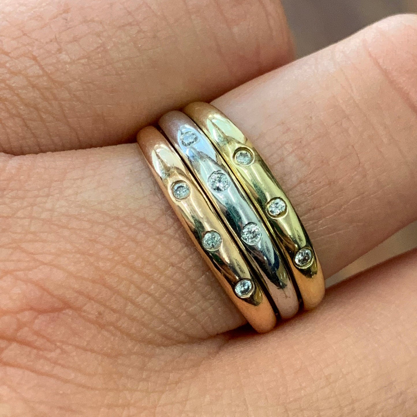 Tri-Gold & Diamond 3 Ring Set