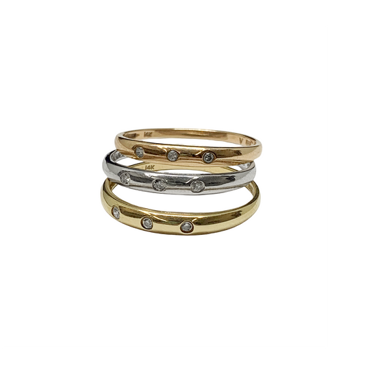 Tri-Gold & Diamond 3 Ring Set