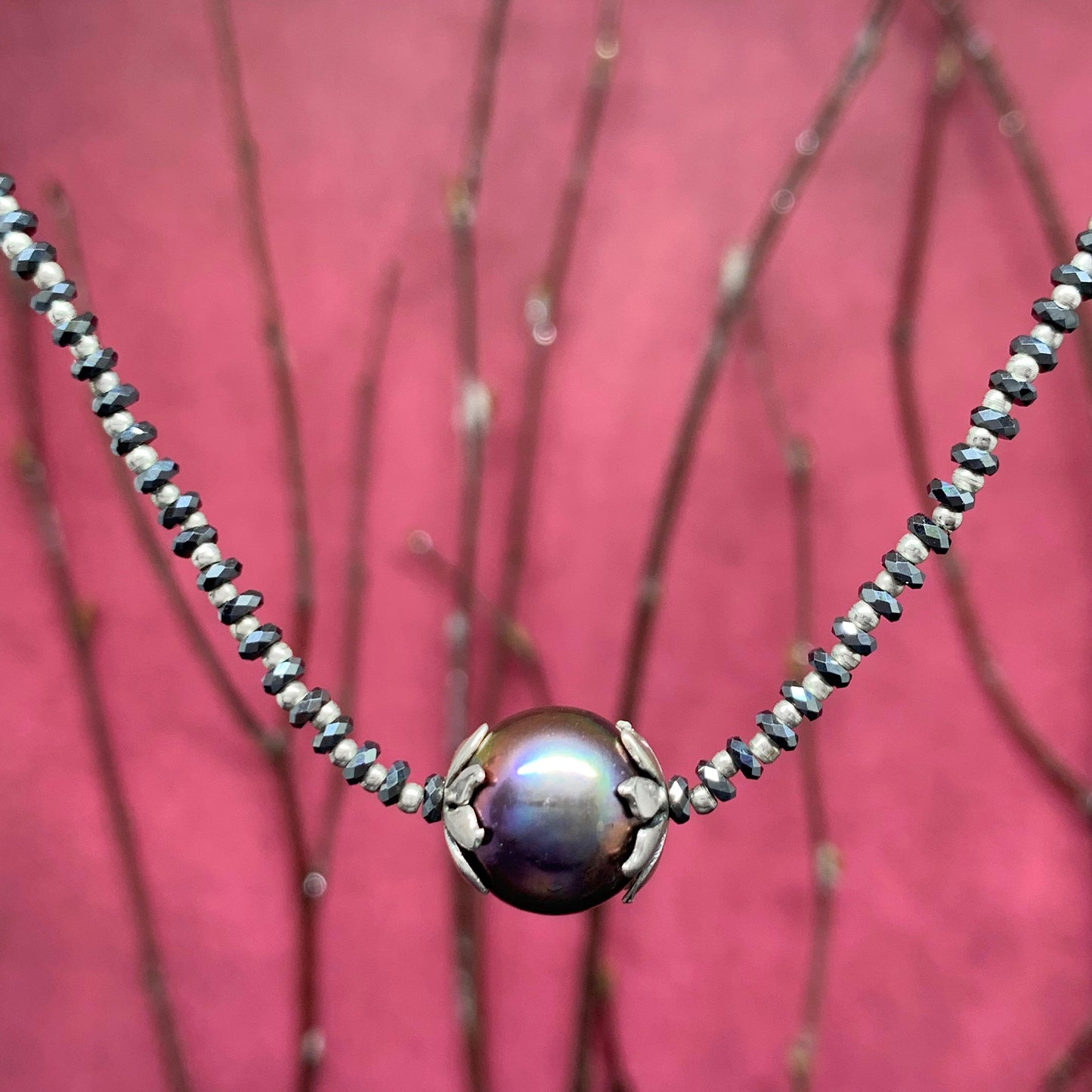 Tahitian Pearl and Black Diamond Beaded Necklace