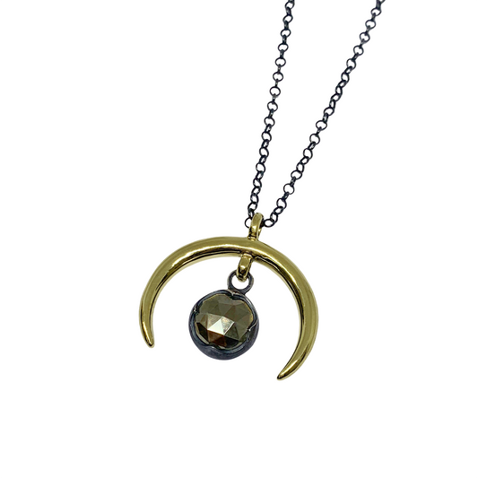 Bronze Crescent Moon & Pyrite Pendant