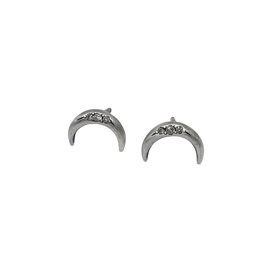 Mini Moon 3 Diamond Studs - Silver