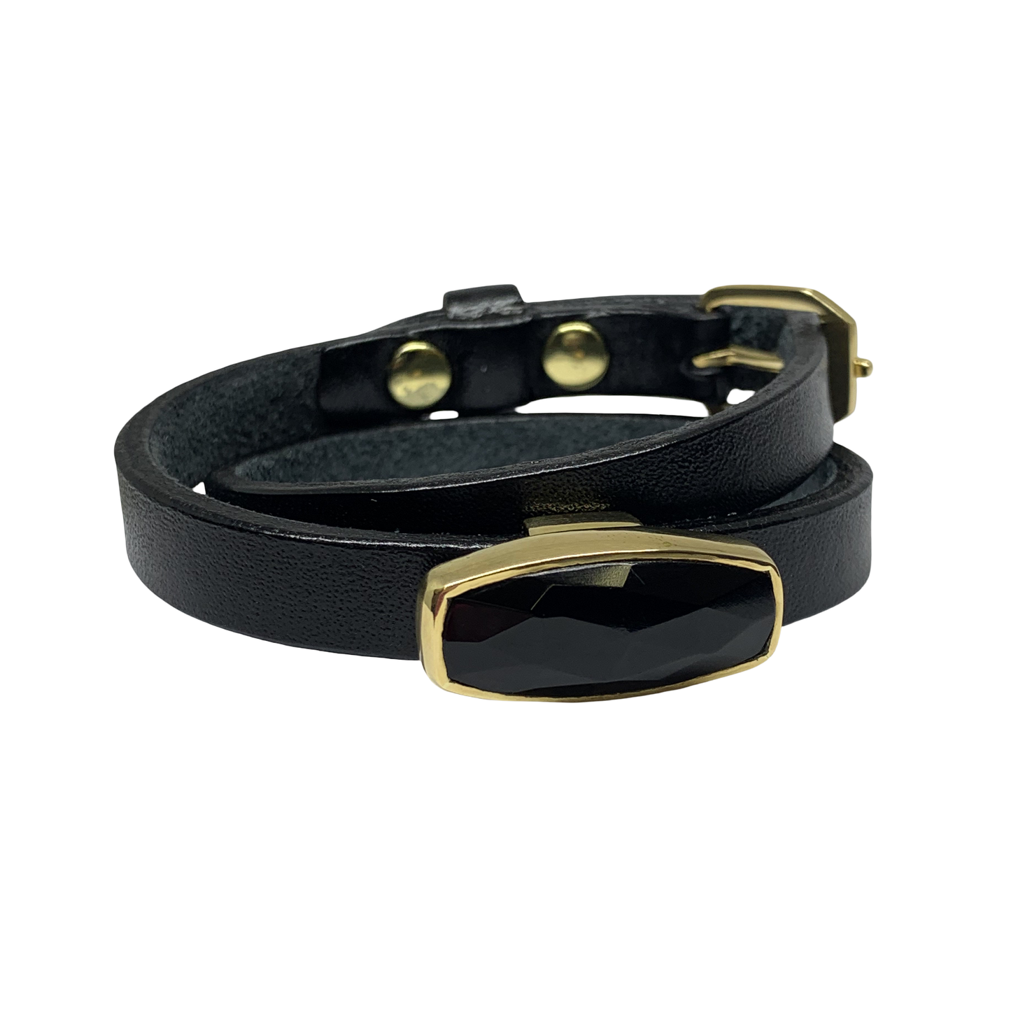Black Leather Onyx Wrap Bracelet