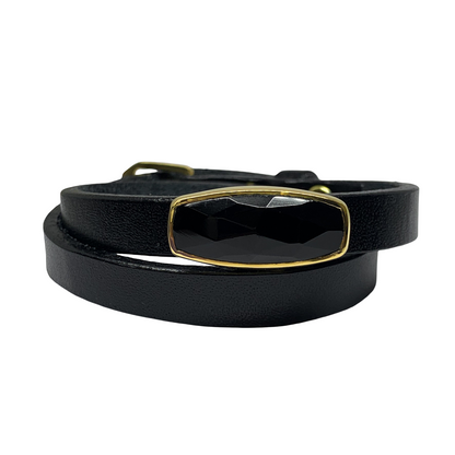 Black Leather Onyx Wrap Bracelet
