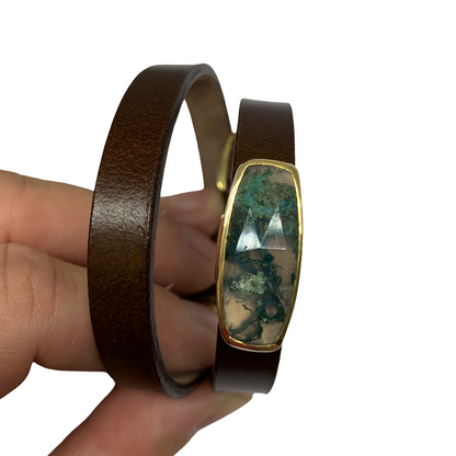 Brown Leather Moss Agate Wrap Bracelet