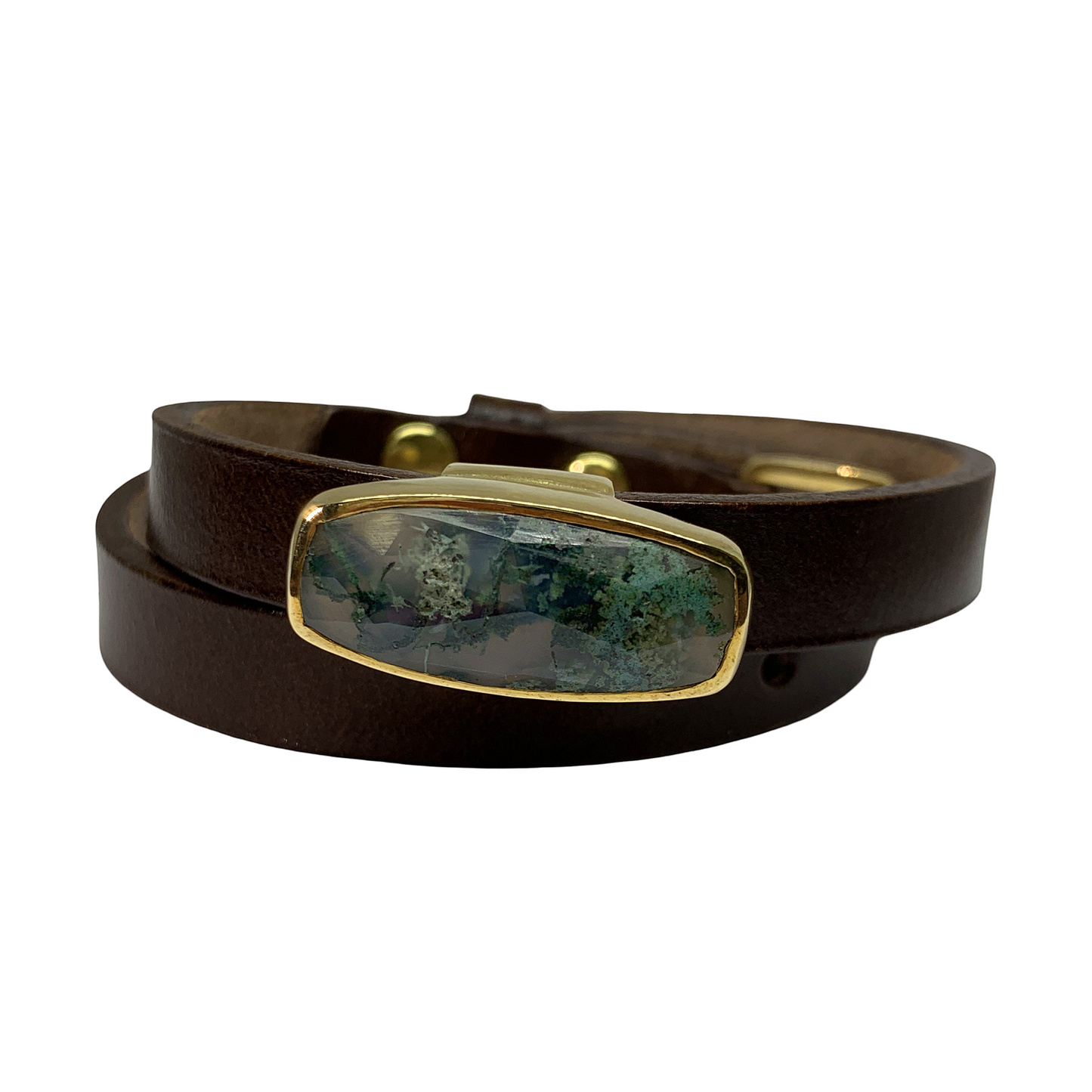 Brown Leather Moss Agate Wrap Bracelet