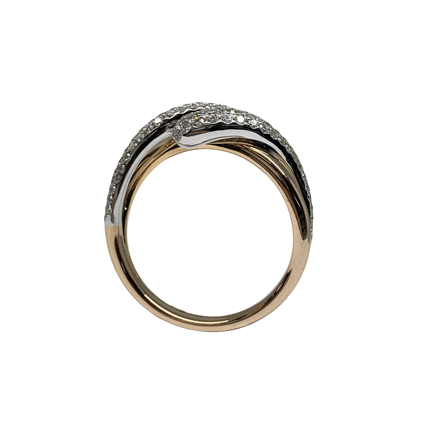 Rose and White Gold Cross Over Diamond Band