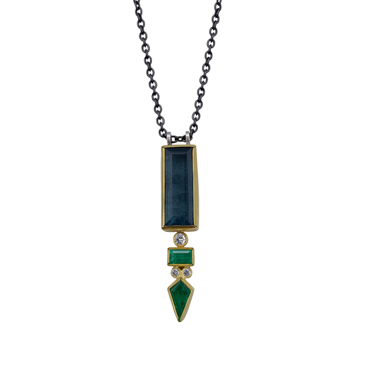 Moss Aqua, Emerald & Diamond Pendant