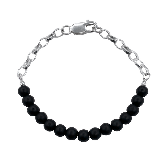 Jet Beaded Bracelet in Silver