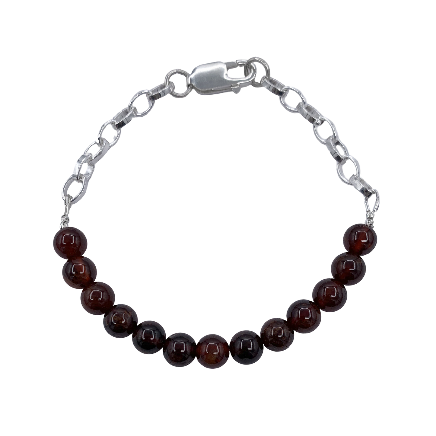 Garnet Beaded Bracelet in Silver