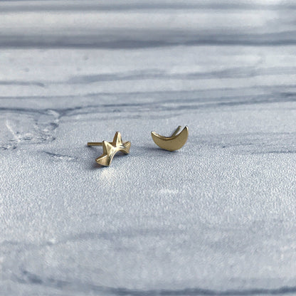 Gold Sun & Moon Stud Earrings