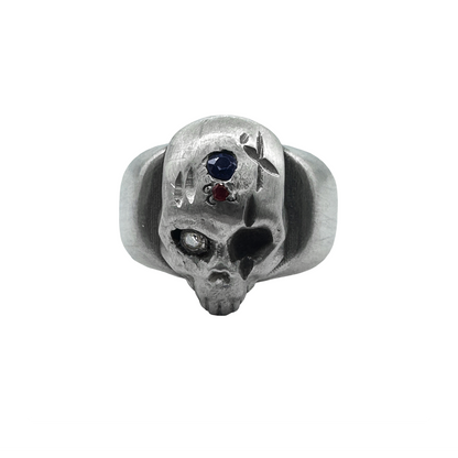 Skull Ring with Sapphire, Ruby, and Diamond