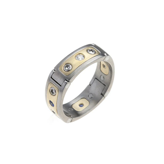 Titanium, 18K Gold, Sapphire & Diamond Ring