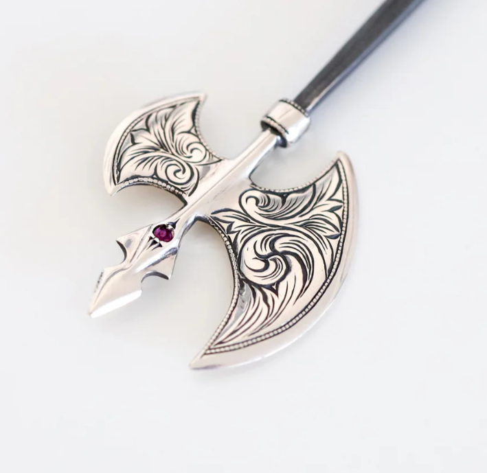 Battle Axe Pendant Necklace - Silver