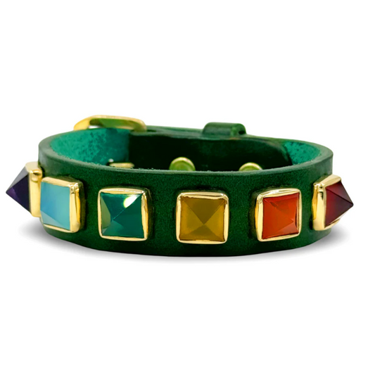 Rainbow Gemstone & Leather Buckle Bracelet