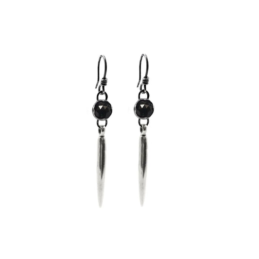 Silver Spike Earrings with Black Onyx