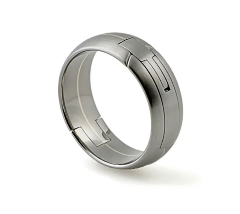 Titanium and 18K Yellow Gold Stripe Band