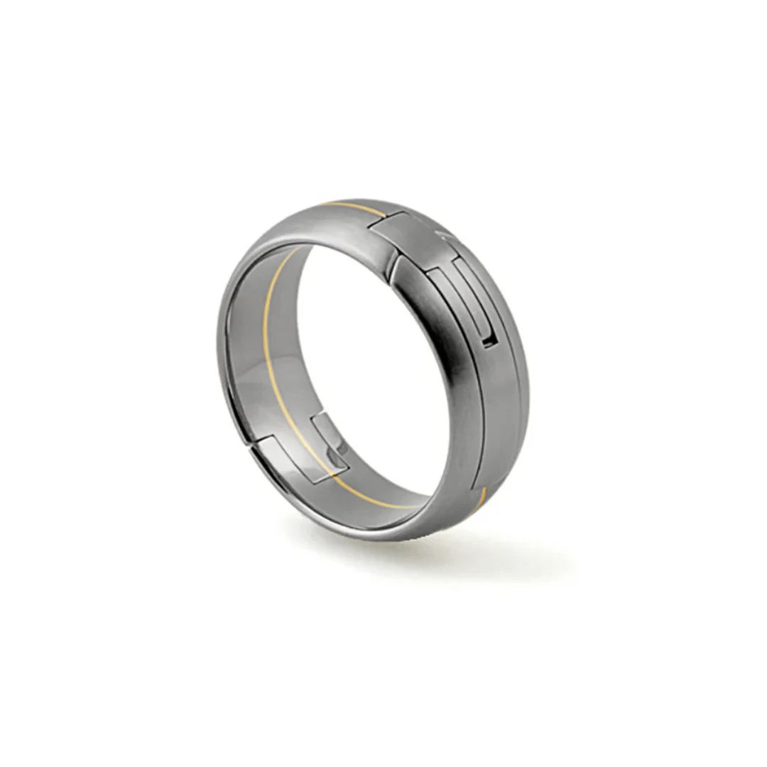 Titanium and 18K Yellow Gold Stripe Band