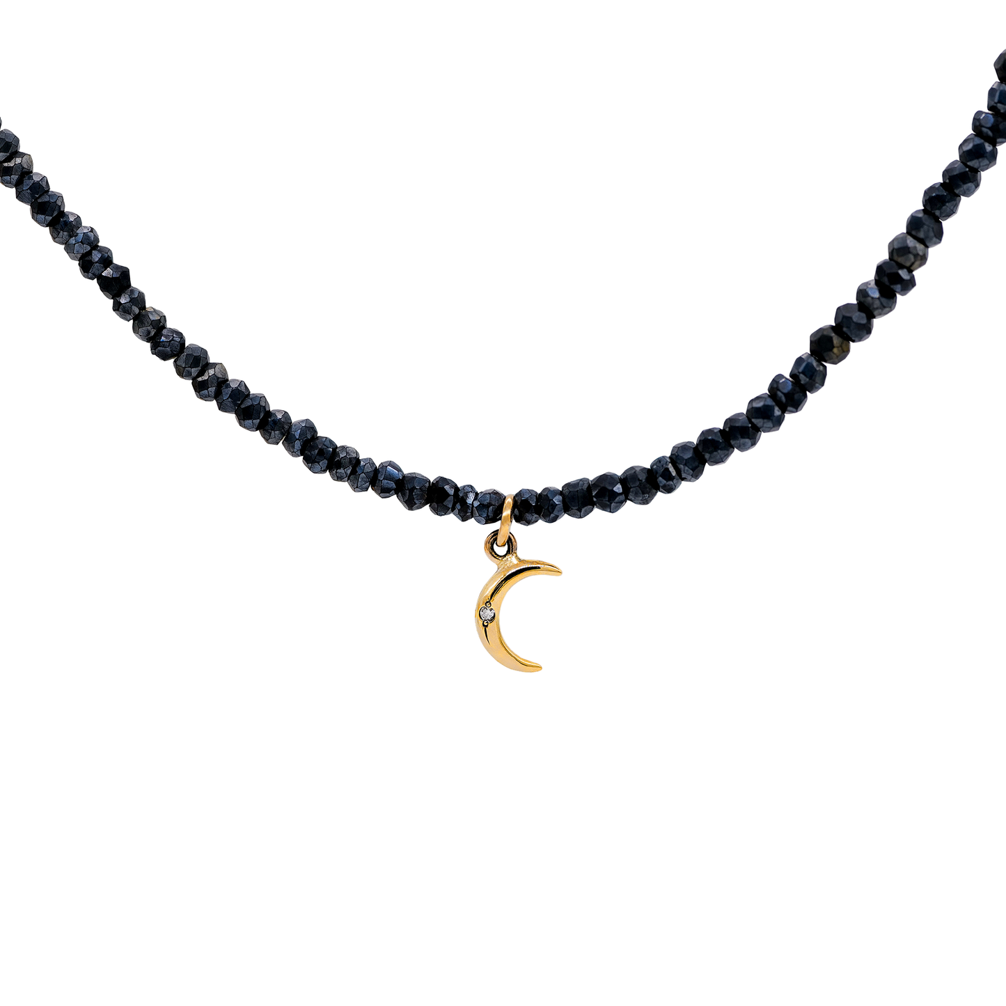 Spinel "Diamond Coated" Bead Moon Charm Necklace - Bronze