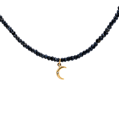 Spinel "Diamond Coated" Bead Moon Charm Necklace - Bronze