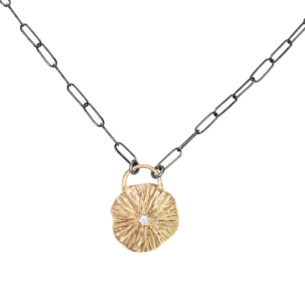 La Playa Gold Pendant Oxidized Silver Chain