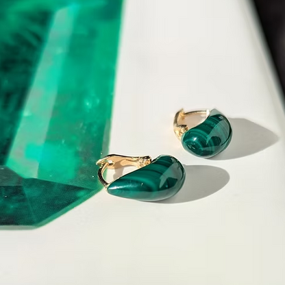 Mini Tumbler Malachite Huggie Earrings
