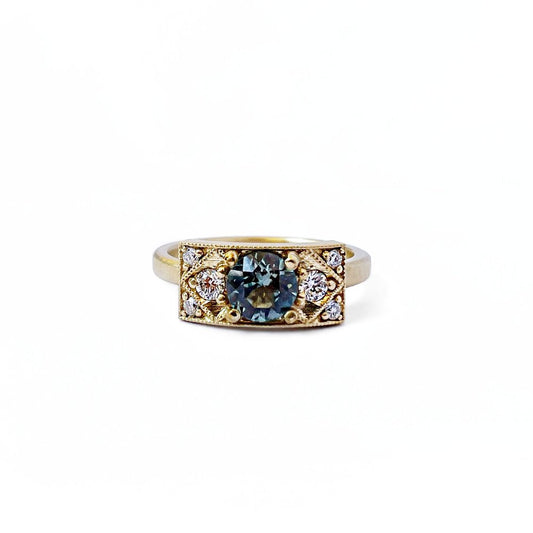 Vintage Inspired Montana Sapphire & Diamond Ring