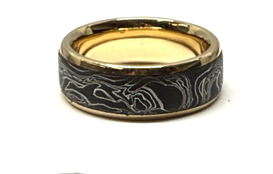 8mm "Seismic" 14k Yellow Gold Rails Low Dome Band