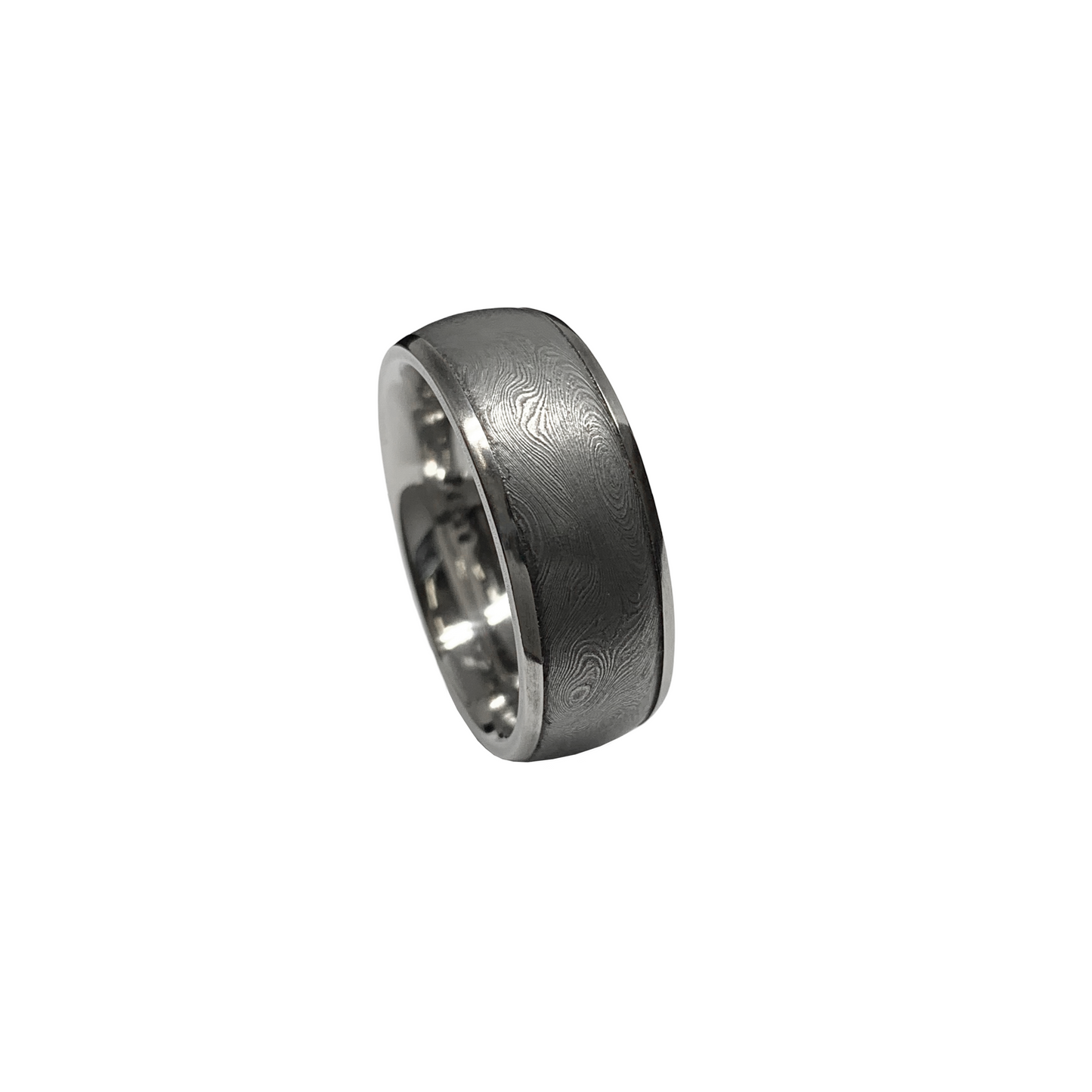 Fire Ball Damascus & White Gold Rails, 8mm